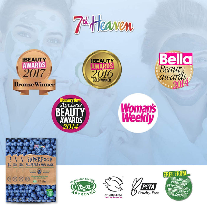 7th Heaven Superfood Blueberry Mud Face Mask with Refreshing Raspberry and Anti-oxidant Blueberry to Soothe and Hydrate Skin - Ideal for All Skin Types