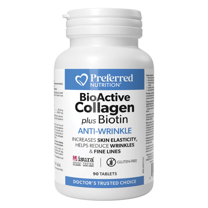 Bottle of Natural Factors BioActive Collagen plus Biotin 90Tablets