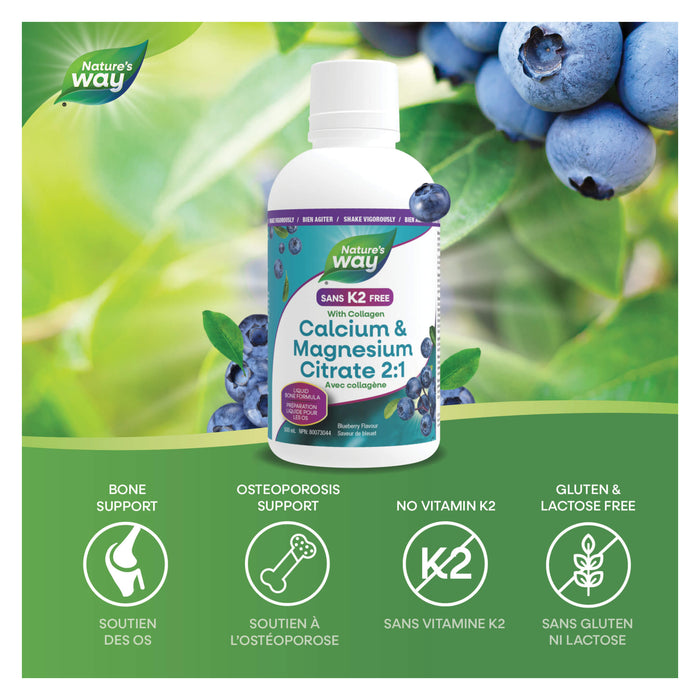 Nature's Way Calcium & Magnesium Citrate w/ Collagen (K2 Free, Blueberry) Information
