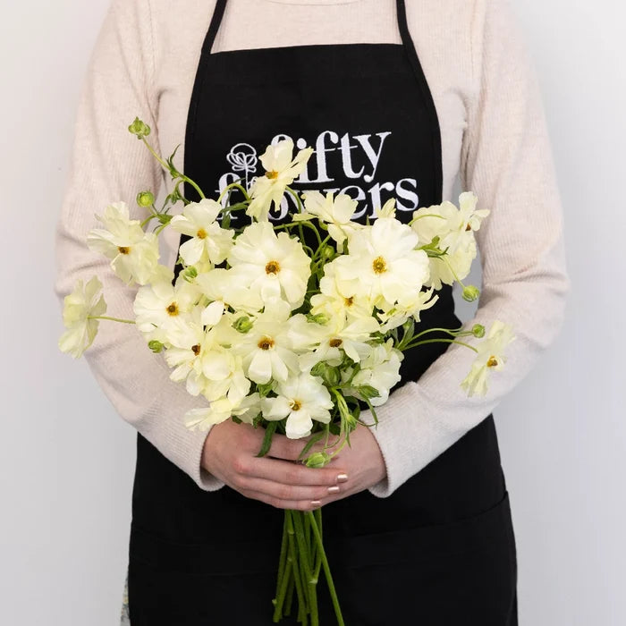 Creamy White Butterfly Ranunculus Flower Apron - Image