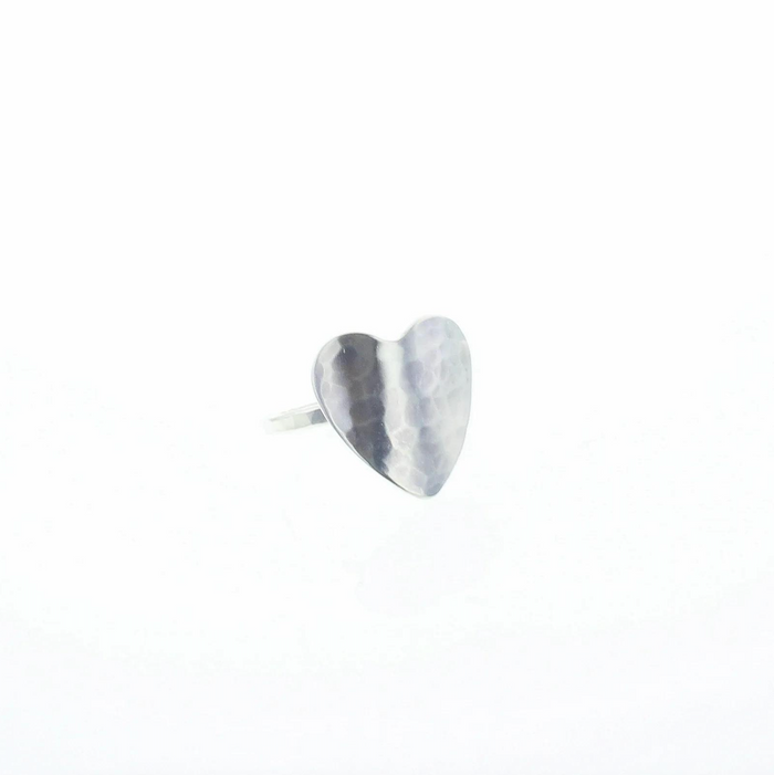 Heart-shaped sterling silver crush ring with textured crinkle finish