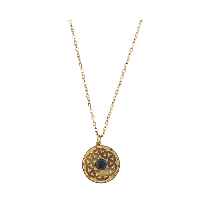 Earths Elements Gold Flower of Life Necklace with Tiger's Eye Gem