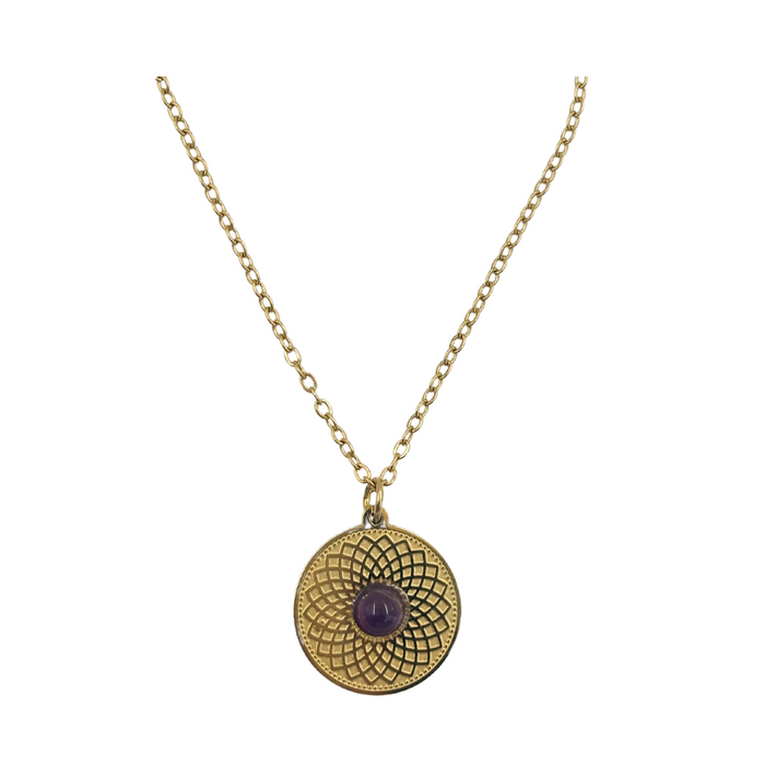 Earths Elements Gold Mala Necklace with Amethyst Gem
