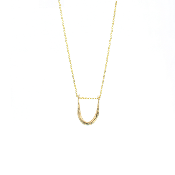 Gold chain necklace with U-shaped open hoop pendant