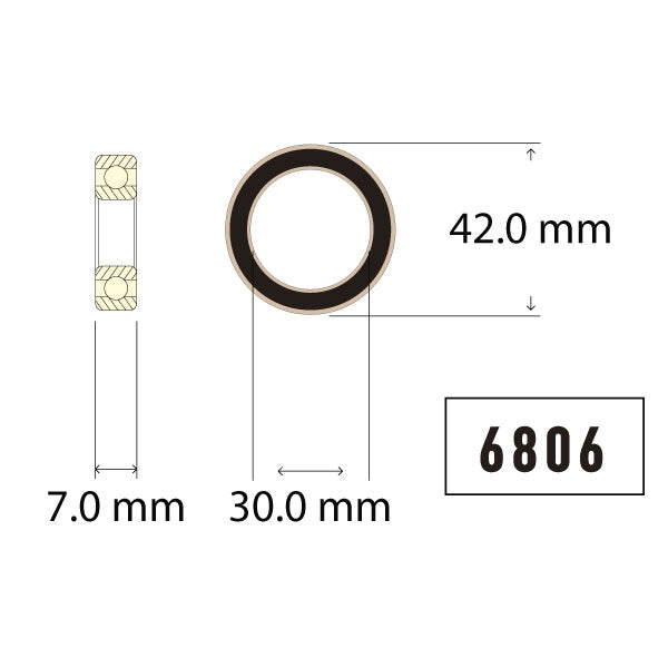Enduro 6806 2RS, ABEC-3 Sealed Bearing Dimensions