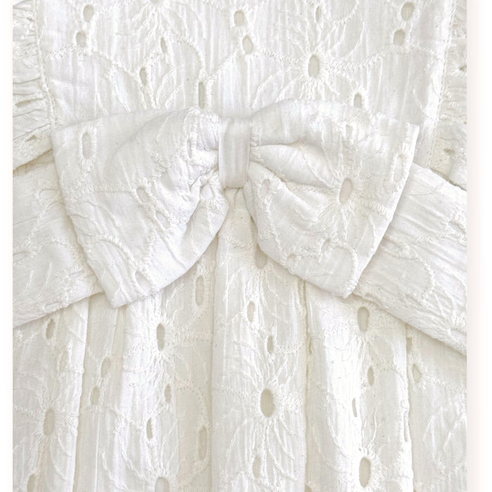 Luna Schiffli Floral Ruffle & Bow Baby Girl Romper (Organic)