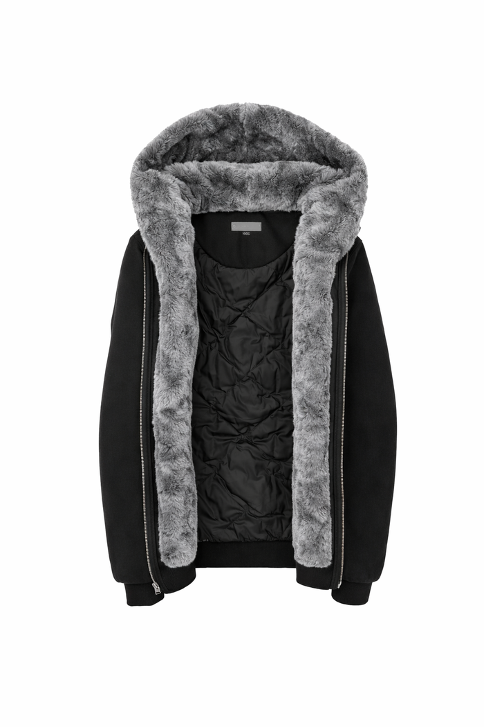 Men's Black Hoodie with Removable Fur - Charcoal