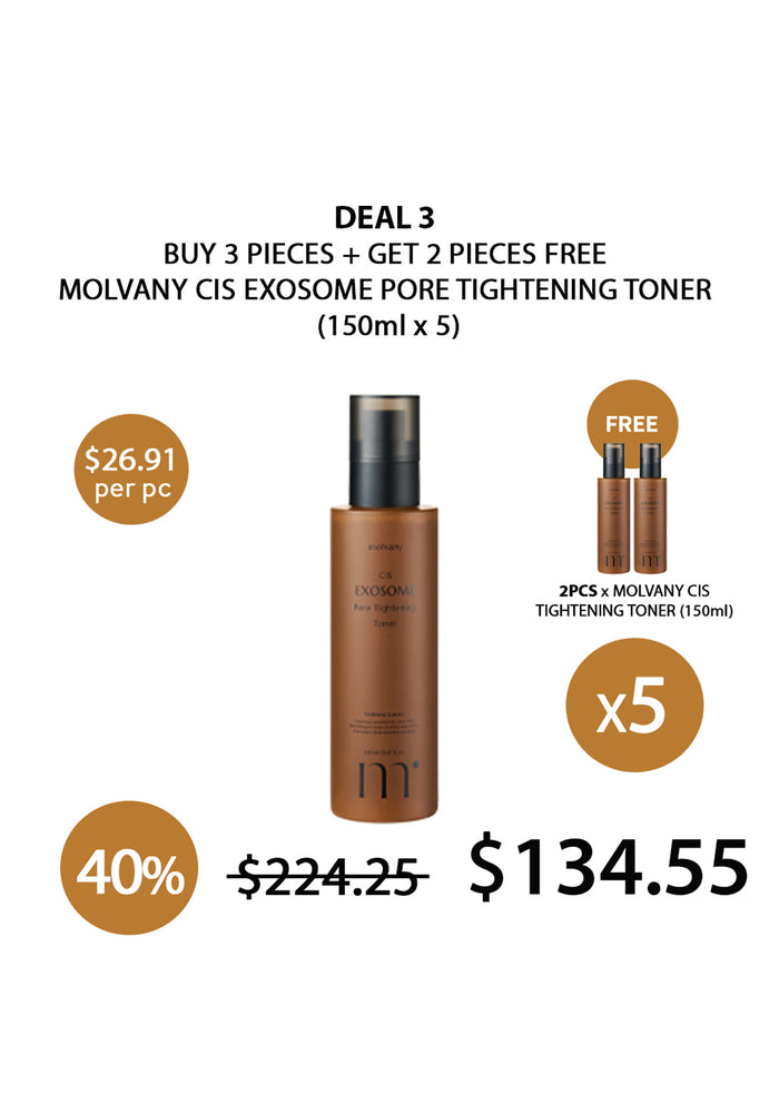 Promotional offer for Molvany CIS Exosome Pore Tightening Toner with pricing and quantity details.