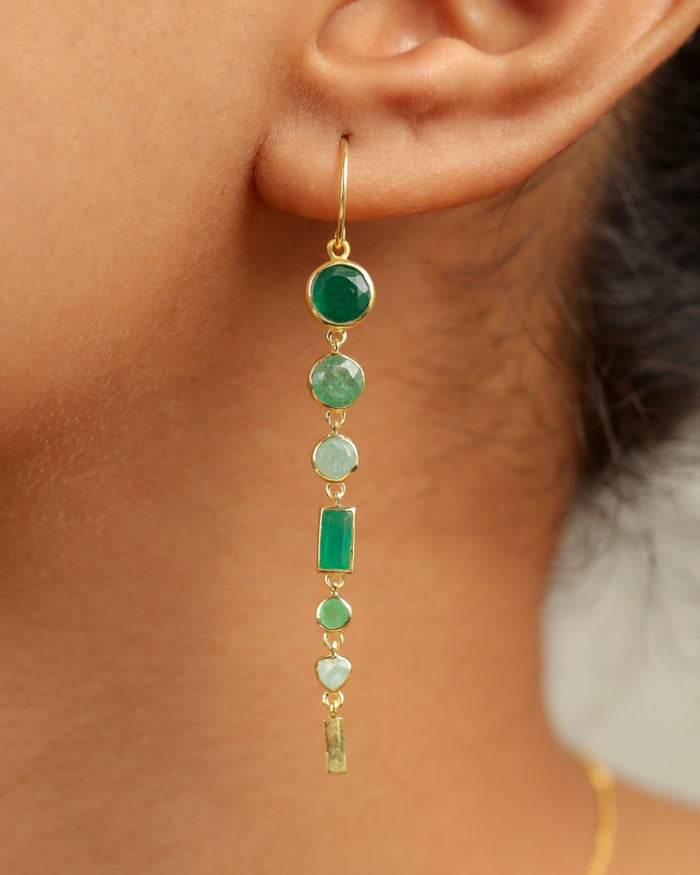 muja juma Earring Hanging Q’ero Green Agate - Precious Sparkle