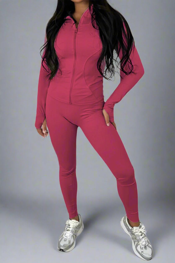 New Sports Zip Front Long Sleeves Top And Leggings Gym Set 🇬🇧