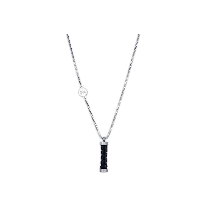 Polo Exchange Stainless Steel Silver Chain Black Pendant Necklace