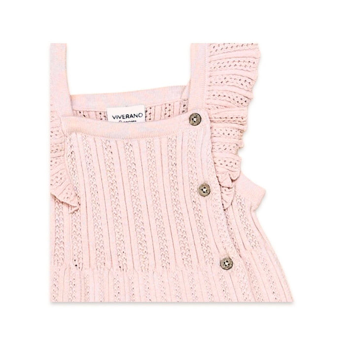 Ruffle Sleeve Rib Knit Pointelle Baby Sweater Dress (Organic Cotton)