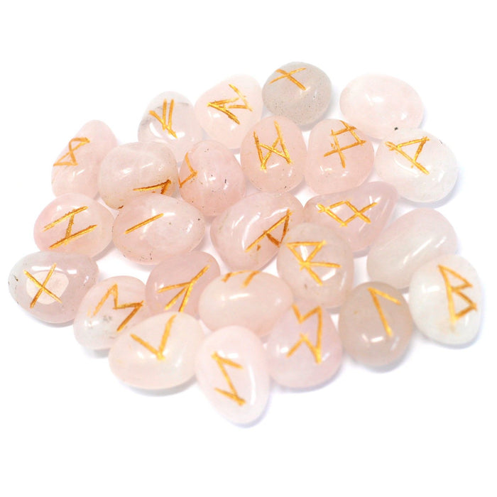 Runes Stone Set in Pouch - Rose Quartz 🇬🇧