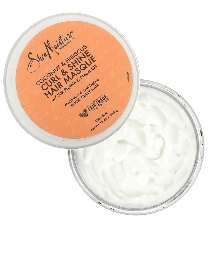 SHEA MOISTURE Coconut & Hibiscus Curl & Shine Hair Masque Silk Protin & Neem Oil ماسك الشعر الكيرلي من شيا مويستر