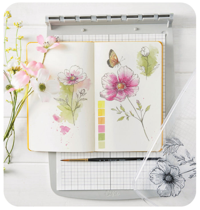 Sizzix - Clear Stamp Set by Willow Wolfe - Cosmo and Butterflies. At Embellish Away in Bowmanville Ontario Canada. Example by Willow Wolfe.