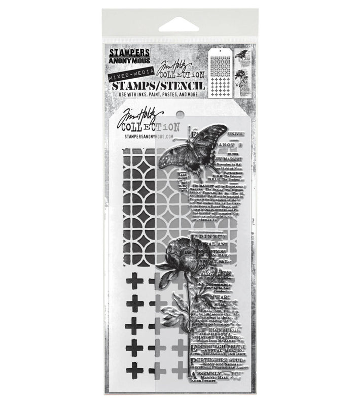 Tim Holtz - Mixed Media Clear Stamp & Stencil - #60. Available at Embellish Away located in Bowmanville Ontario Canada.