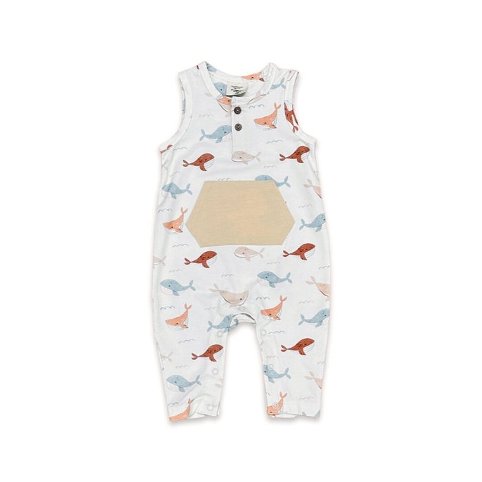 Whales Sleeveless Kangaroo Baby Jumpsuit (Organic Jersey)