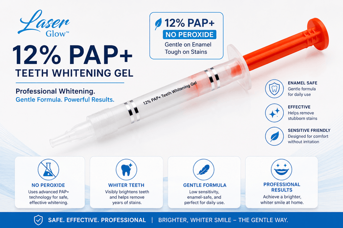 12% PAP+ whitening gel product box with benefit cards