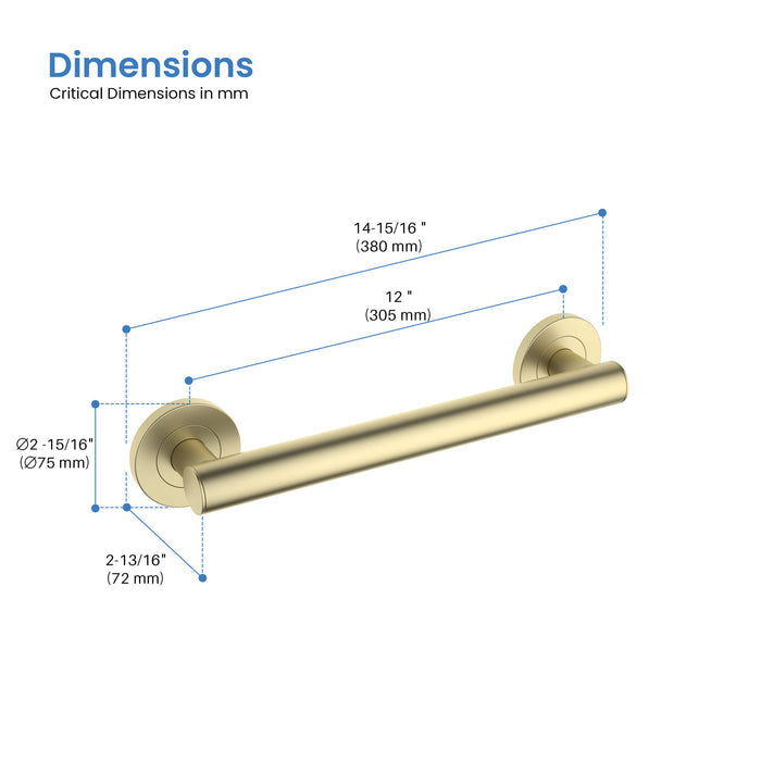 12" Stainless Steel Bathroom Safety Grab Bar - CGB-1112
