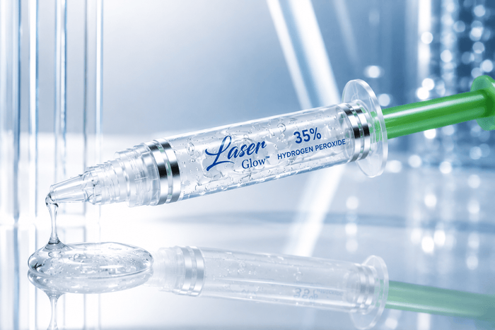Professional 35% hydrogen peroxide whitening gel syringe close-up