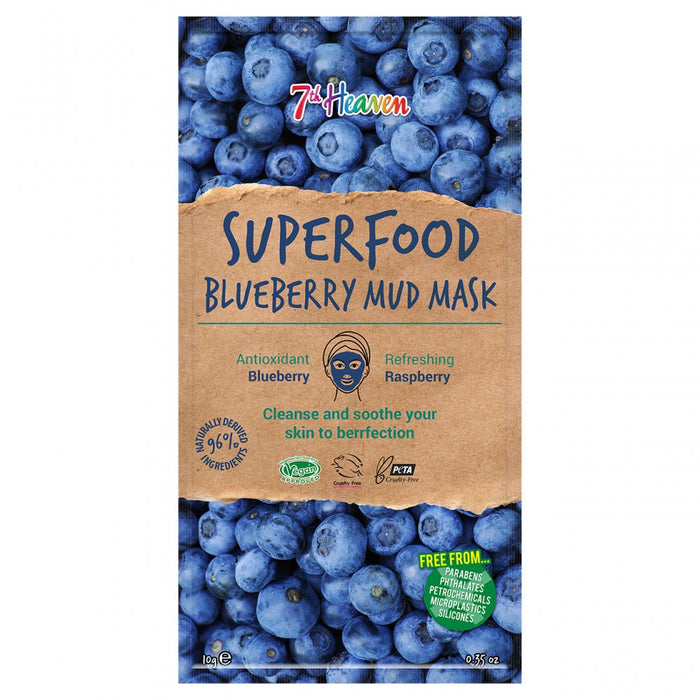 7th Heaven Superfood Blueberry Mud Face Mask with Refreshing Raspberry and Anti-oxidant Blueberry to Soothe and Hydrate Skin - Ideal for All Skin Types