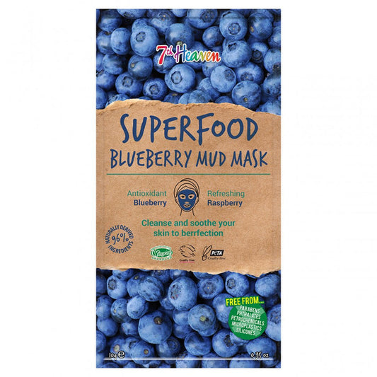 7th Heaven Superfood Blueberry Mud Face Mask with Refreshing Raspberry and Anti-oxidant Blueberry to Soothe and Hydrate Skin - Ideal for All Skin Types