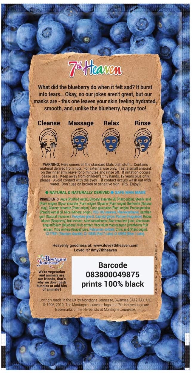 7th Heaven Superfood Blueberry Mud Face Mask with Refreshing Raspberry and Anti-oxidant Blueberry to Soothe and Hydrate Skin - Ideal for All Skin Types