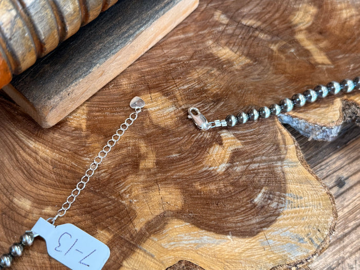 Sterling silver turquoise necklace chain end with lobster clasp and small silver beads