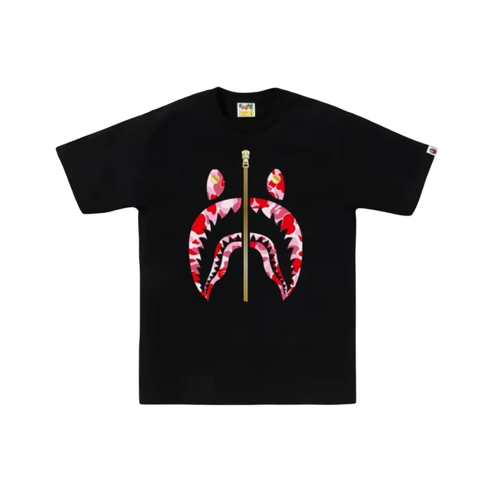 A Bathing Ape Bape Shark Pink Camo Black Tee
