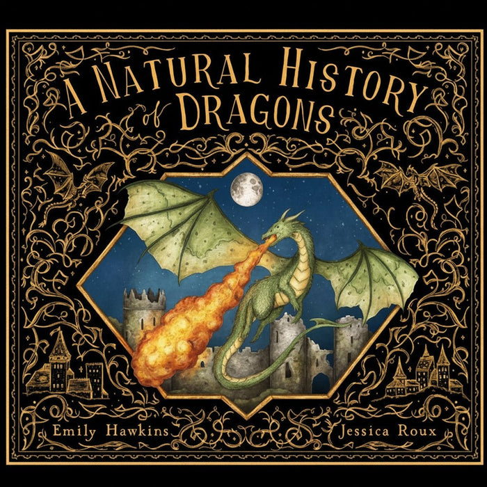 Book cover of 'A Natural History of Dragons' with a dragon illustration and decorative text.