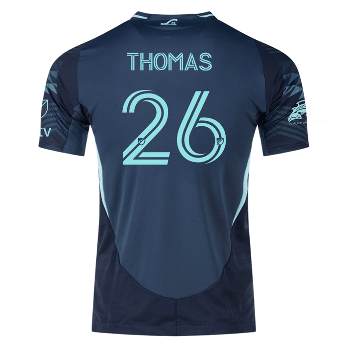 adidas A. Thomas Seattle Sounders Authentic Away Jersey 25/26 w/ MLS Patches & Sponsor (Aura Ink) | SoccerWearhouse