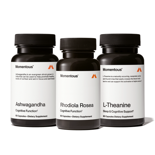Adaptogen Stack which includes Ashwagandha, Rhodiola Rosea, and L-Theanine
