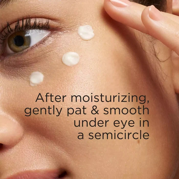 After moisturizing, gently pat and smooth under eye in a semicircle