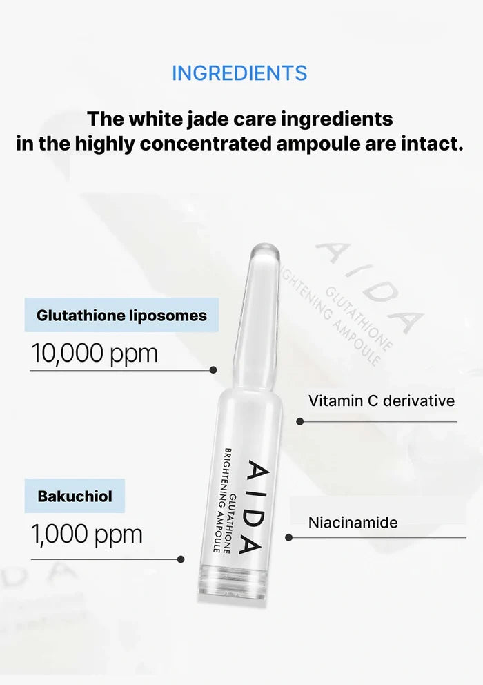 AIDA ampoule with listed ingredients on a white background