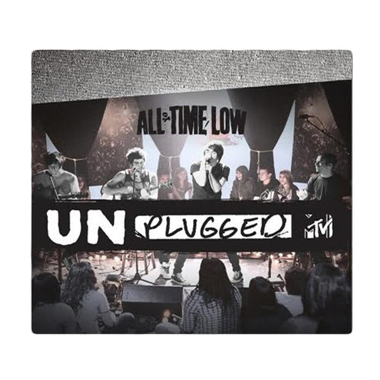 CD Album Cover on a white background. All Time Low - UNPLUGGED MTV. Live shot of the band on stage.
