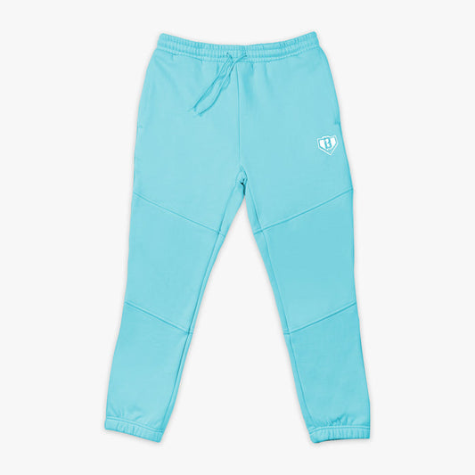 Light blue sweatpants with a BL101 logo on a white background