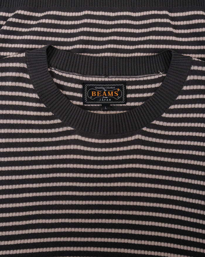 lost & found Beams Plus Beams Plus Knit Tee Dot Pattern Jacquard Charcoal Grey