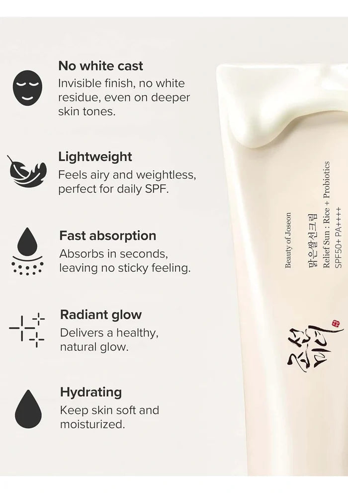 Skincare product with features listed on a white background