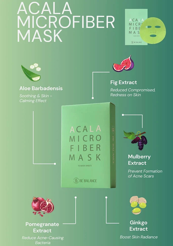 Acala Microfiber Mask packaging with extract information on a green background