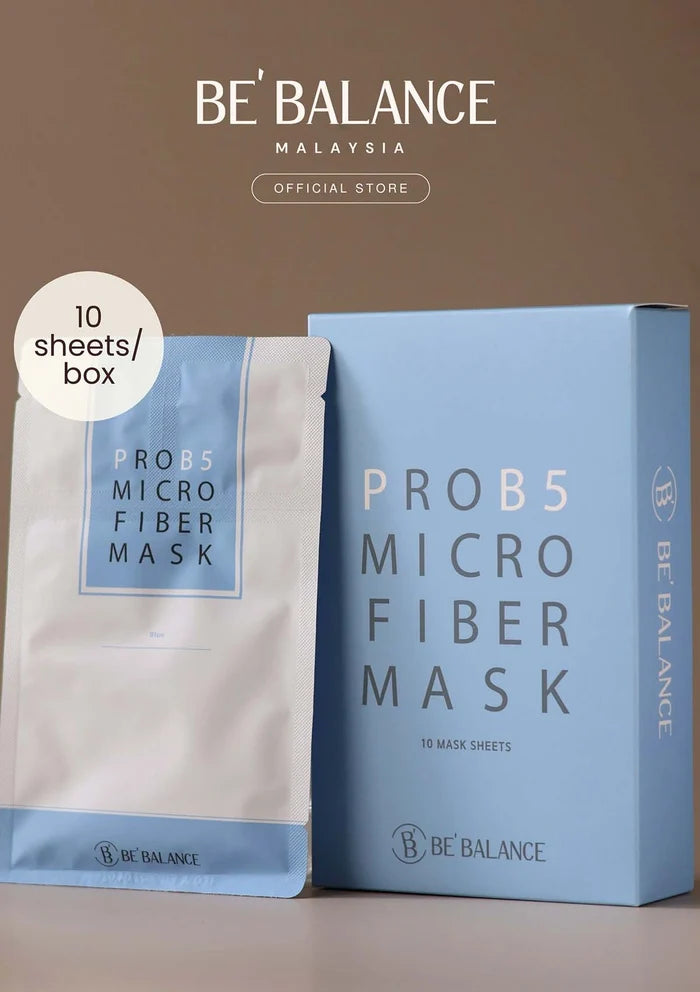 Be' Balance ProB5 Microfiber Mask packaging on a beige background