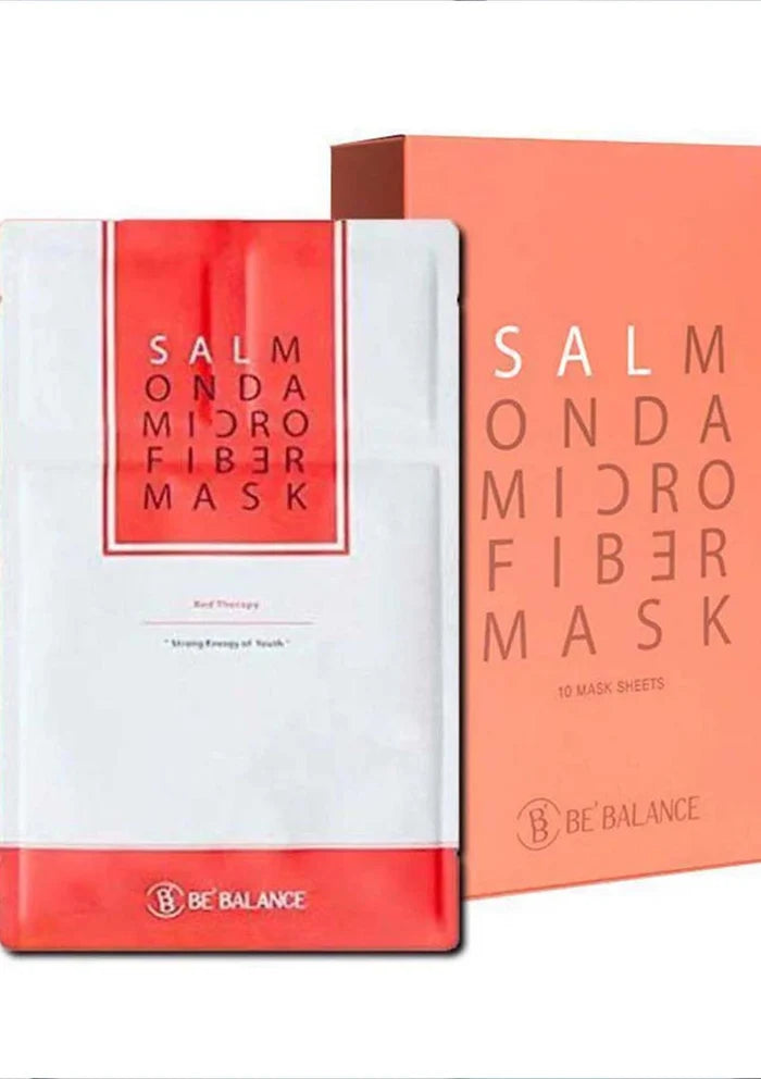Salmonda microfiber mask packaging with 'Be Balance' branding on a white background