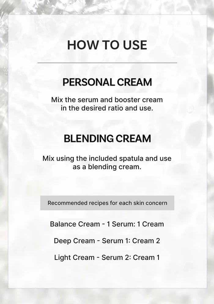 Instructions for using personal and blending cream with a marble background