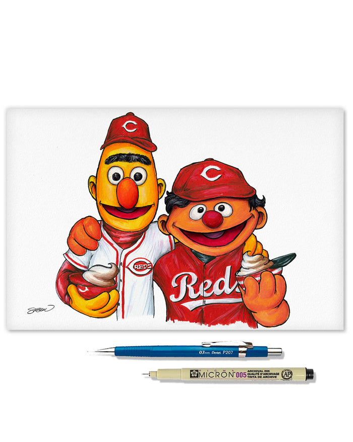 Bert and Ernie x MLB Reds Limited Edition Art Print