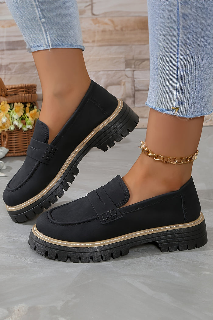 Black Faux Suede Slip-on Chunky Loafers 🇺🇸