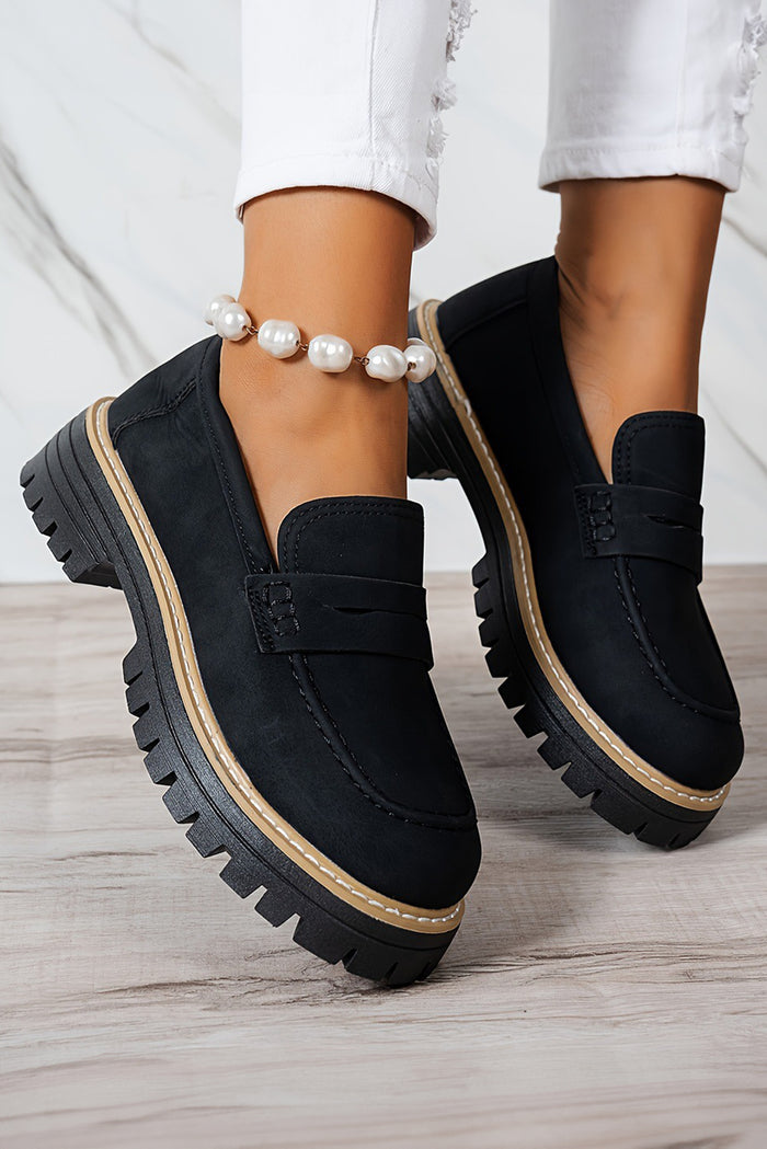 Black Faux Suede Slip-on Chunky Loafers 🇺🇸