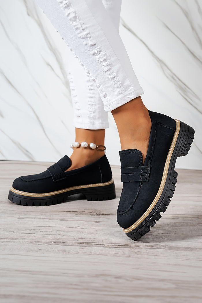 Black Faux Suede Slip-on Chunky Loafers 🇺🇸