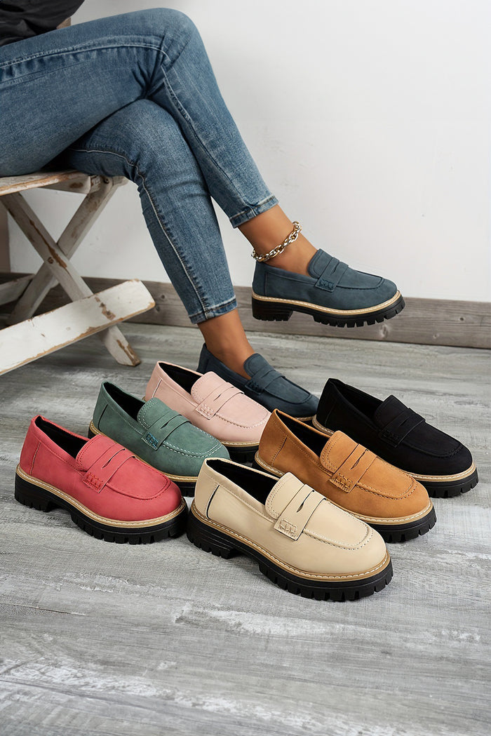 Black Faux Suede Slip-on Chunky Loafers 🇺🇸