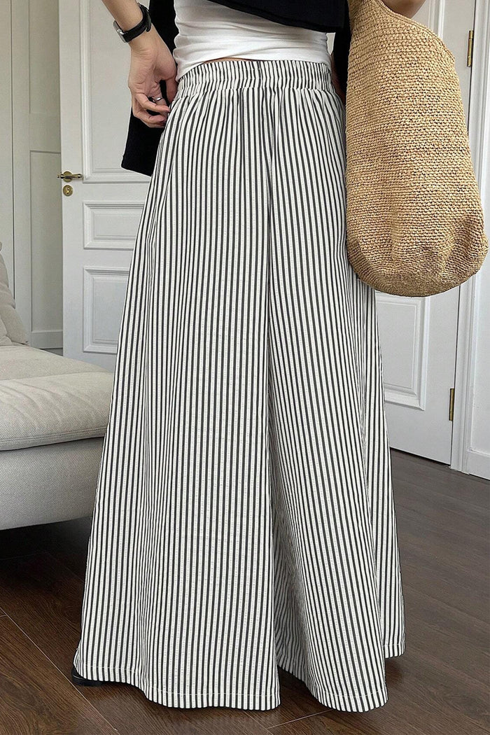 Black Stripe Elastic Waist Ultra Wide Leg Pants 🇺🇸