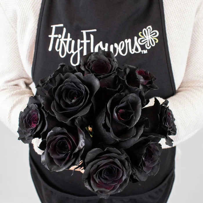 Black Widow Rose Flower Bunch in Hand