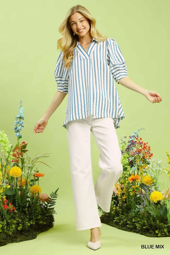 Blue Striped Tops